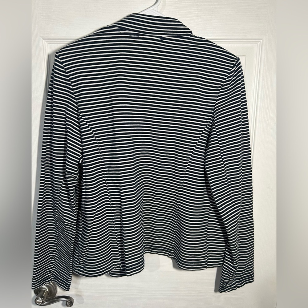 Tommy Hilfiger Striped Puff Sleeve Open Blazer Jacket Navy Large Gold Button - Picture 12 of 16